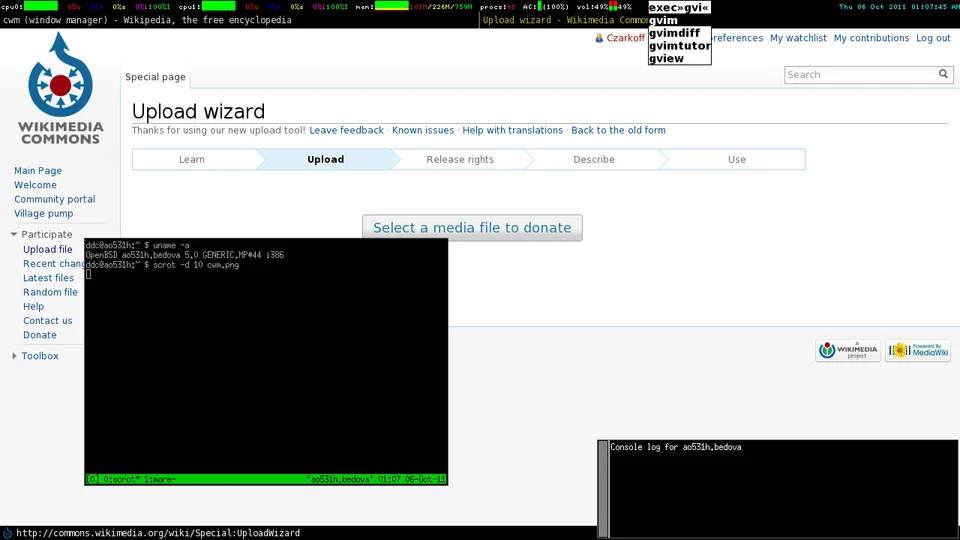 OpenBSD desktop managed with cwm