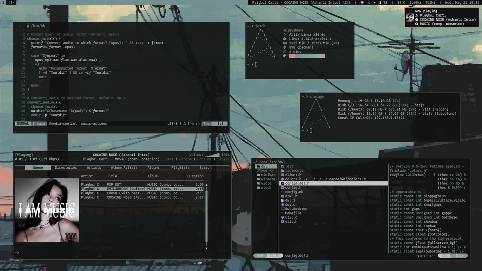 dwl desktop with tiled development windows