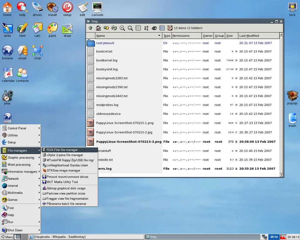 Puppy Linux 2.13 desktop running JWM
