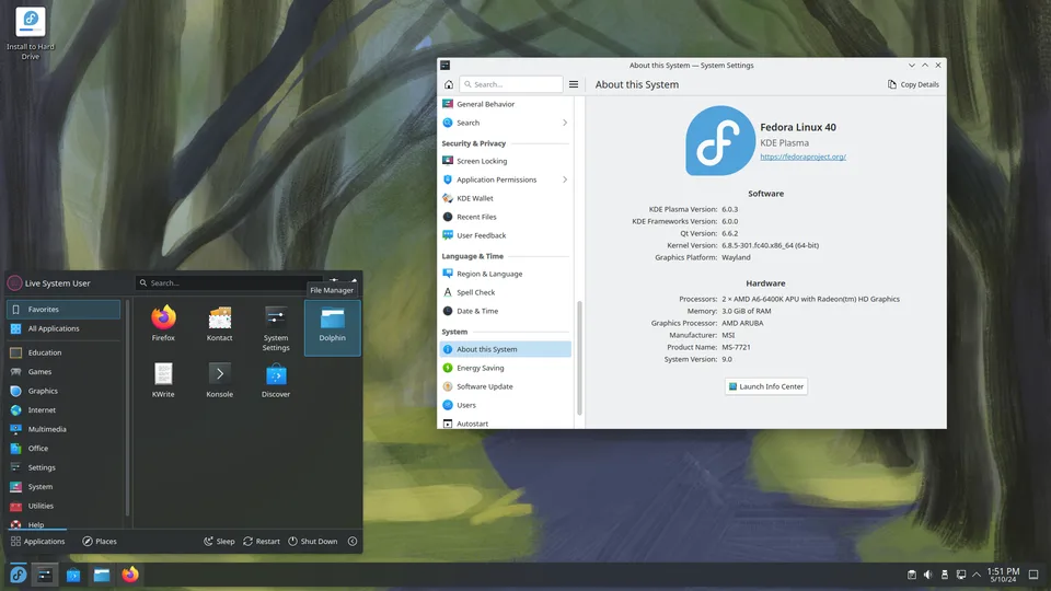 Fedora 40 KDE Plasma 6.0.3 on Wayland