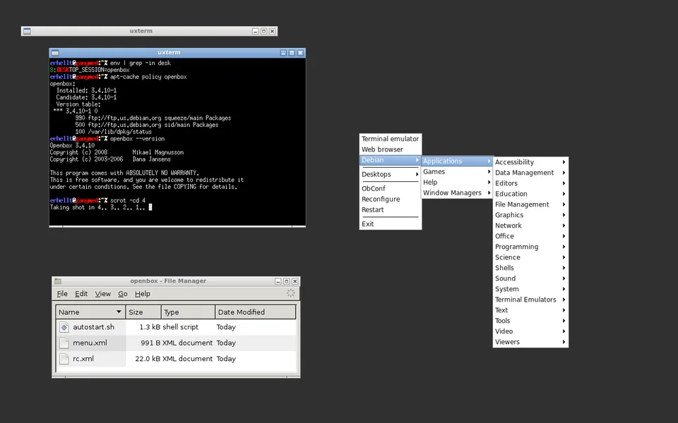 Openbox 3.4.10 default session on Debian