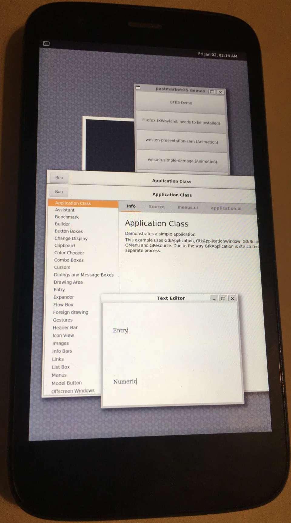 Weston compositor running on postmarketOS