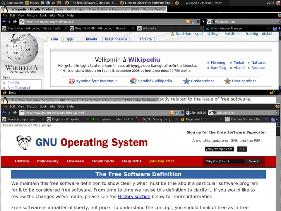 Xfwm4 desktop with overlapping Firefox windows